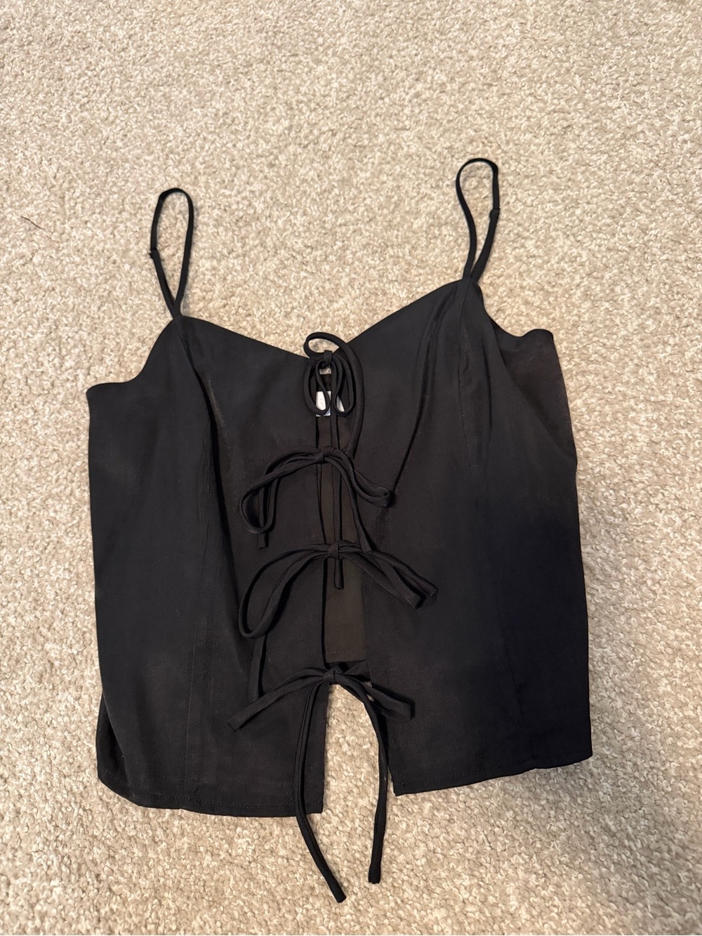 Black Lace-Up Spaghetti Strap Tank Top